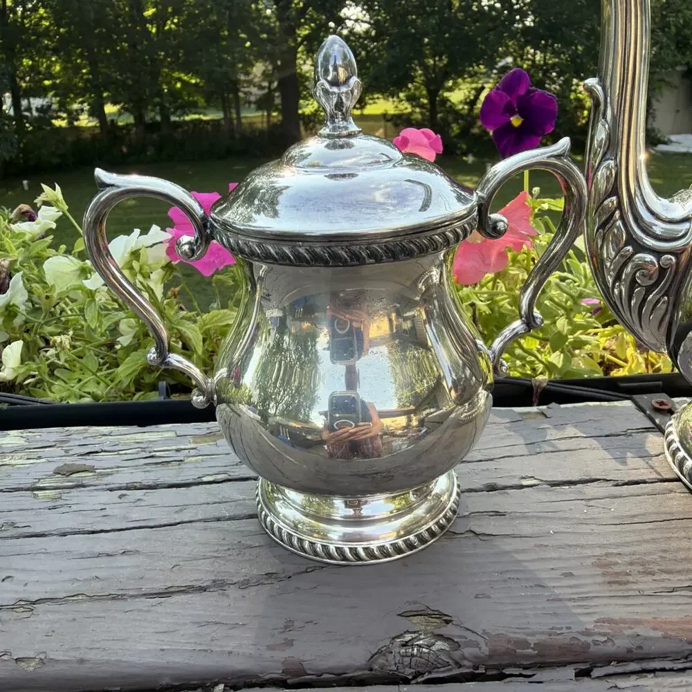 Vintage Art Silver Co SPC 7500 Silverplate 3 Pc Tea Coffee Set 1930s 1940s Art